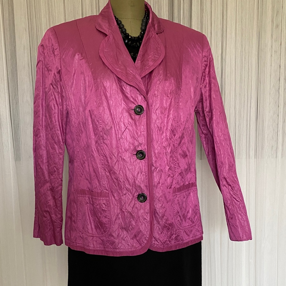 Barbara Lebek Women's Pink Shimmer Krinkle Jacket/Blazer Button Down Size 16